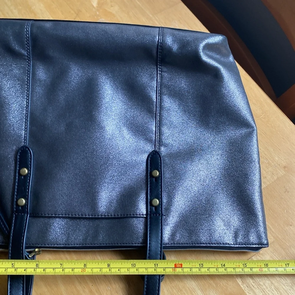 Fossil canvas black metallic tote in good condition